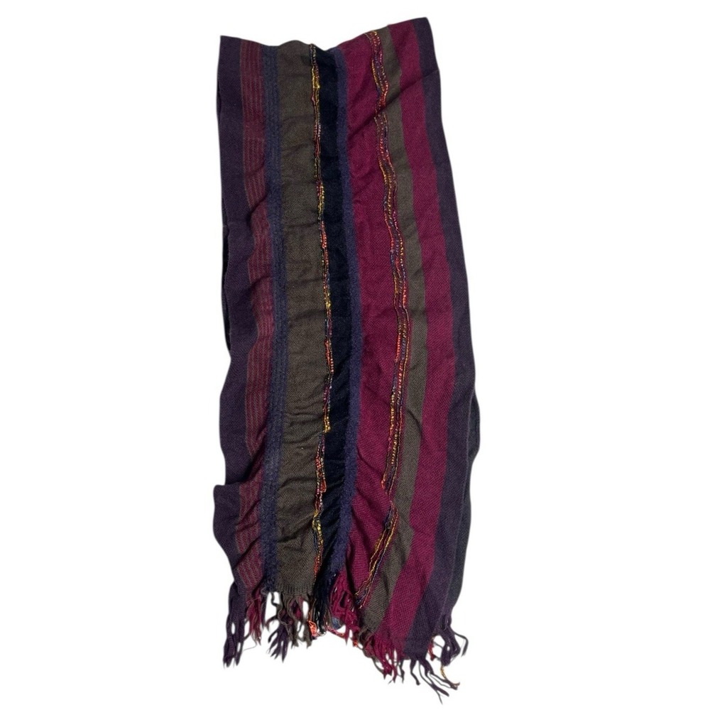 Lanificio Alfredo Pria Scarf Wool Stripe Fringe Purple Colorful Ruched Gray